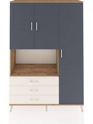 Dienni Hyperion Dolap 7 Raflı 3 Çekmeceli 3 Kapaklı 132X44X195 Çam-Antrasit/aytaşı