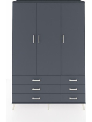 Dienni Hyperion Dolap 5 Raflı 6 Çekmeceli Tek Askılı 132X44X195 Antrasit-Antrasit/antrasit