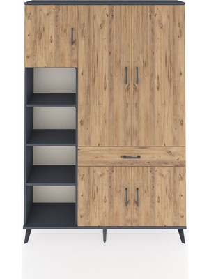 Dienni Arges Dolap 8 Raflı Tek Çekmeceli 5 Kapaklı 132X30X195 Antrasit-Çam/çam