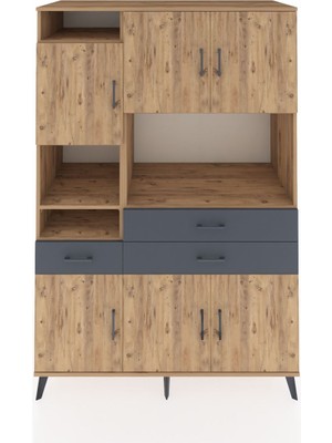 Dienni Kronos Dolap 9 Raflı 3 Çekmeceli 6 Kapaklı 132X59X195 Çam-Çam/antrasit