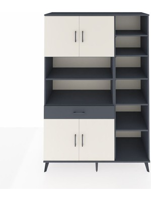 Dienni Hyperion Dolap 10 Raflı Tek Çekmeceli 4 Kapaklı 132X44X195 Antrasit-Aytaşı/antrasit