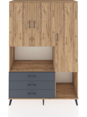 Dienni Hyperion Dolap 6 Raflı 3 Çekmeceli 3 Kapaklı 132X44X195 Çam-Çam/antrasit