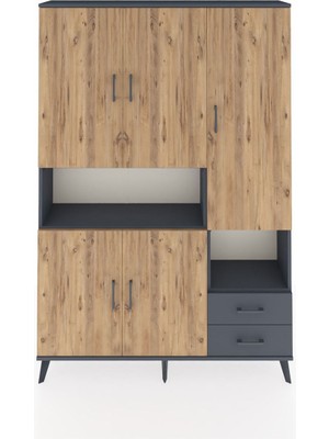 Dienni Arges Dolap 10 Raflı 2 Çekmeceli 5 Kapaklı 132X30X195 Antrasit-Çam/antrasit