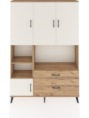 Dienni Arges Dolap 7 Raflı 2 Çekmeceli 5 Kapaklı 132X30X195 Çam-Aytaşı/çam