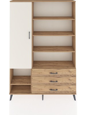 Dienni Arges Dolap 9 Raflı 3 Çekmeceli Tek Kapaklı  132X30X195 Çam-Aytaşı/çam