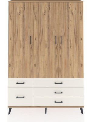 Dienni Arges Dolap 5 Raflı 5 Çekmeceli Tek Askılı 132X30X195 Çam-Çam/aytaşı