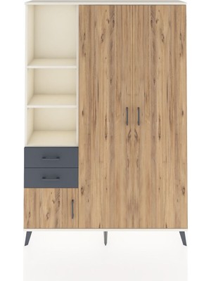 Dienni Arges Dolap 5 Raflı 2 Çekmeceli Tek Askılı 132X30X195 Aytaşı-Çam/antrasit