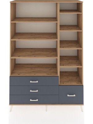 Dienni Hyperion Dolap 9 Raflı 4 Çekmeceli  132X44X195 Çam-Çam/antrasit
