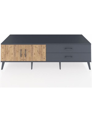 Dienni Kronos Tv Ünitesi Tek Raflı 2 Çekmeceli 2 Kapaklı 176X59X51 Antrasit-Çam/antrasit