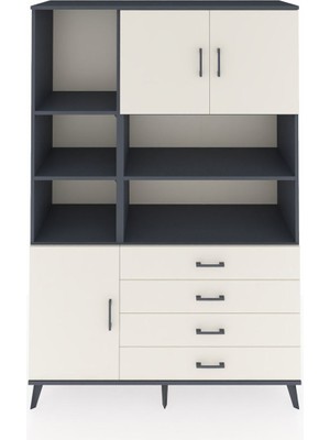 Dienni Hyperion Dolap 8 Raflı 4 Çekmeceli 3 Kapaklı 132X44X195 Antrasit-Aytaşı/aytaşı