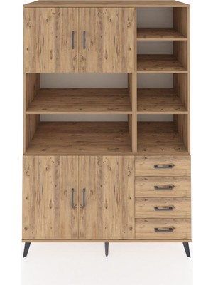 Dienni Kronos Dolap 9 Raflı 4 Çekmeceli 4 Kapaklı 132X59X195 Çam-Çam/çam