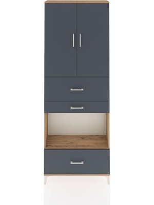 Dienni Arges Dolap 4 Raflı 3 Çekmeceli 2 Kapaklı 88X30X243 Çam-Antrasit