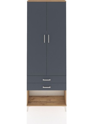 Dienni Arges Dolap 4 Raflı 2 Çekmeceli 2 Kapaklı 88X30X243 Çam-Antrasit