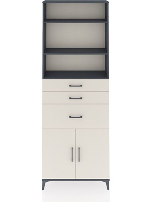 Dienni Arges Dolap 4 Raflı 3 Çekmeceli 2 Kapaklı 88X30X243 Antrasit-Aytaşı