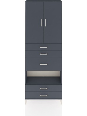 Dienni Arges Dolap 4 Raflı 5 Çekmeceli 2 Kapaklı 88X30X243 Antrasit-Antrasit