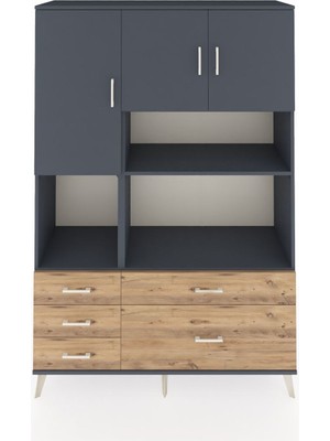 Dienni Hyperion Dolap 8 Raflı 5 Çekmeceli 3 Kapaklı 132X44X195 Antrasit-Antrasit/çam
