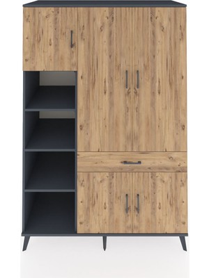 Dienni Kronos Dolap 8 Raflı Tek Çekmeceli 5 Kapaklı 132X59X195 Antrasit-Çam/çam