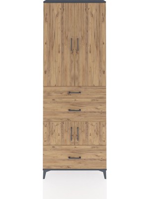 Dienni Arges Dolap 4 Raflı 3 Çekmeceli 4 Kapaklı 88X30X243 Antrasit-Çam