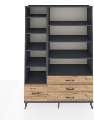 Dienni Hyperion Dolap 9 Raflı 4 Çekmeceli  132X44X195 Antrasit-Antrasit/çam