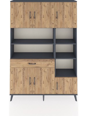 Dienni Arges Dolap 10 Raflı Tek Çekmeceli 6 Kapaklı 132X30X195 Antrasit-Çam/çam