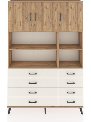 Dienni Arges Dolap 8 Raflı 8 Çekmeceli 3 Kapaklı 132X30X195 Çam-Çam/aytaşı