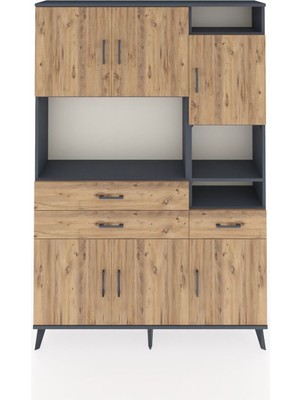 Dienni Arges Dolap 10 Raflı 3 Çekmeceli 6 Kapaklı 132X30X195 Antrasit-Çam/çam