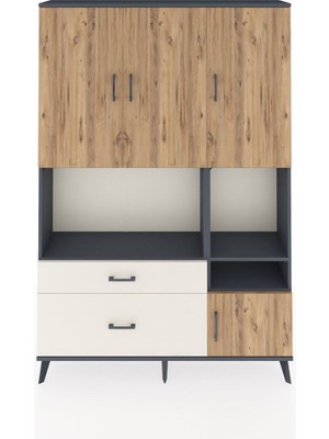 Dienni Arges Dolap 7 Raflı 2 Çekmeceli 4 Kapaklı 132X30X195 Antrasit-Çam/aytaşı