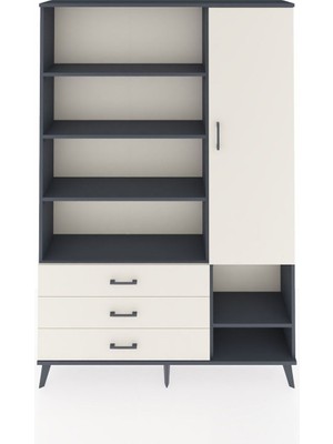 Dienni Arges Dolap 9 Raflı 3 Çekmeceli Tek Kapaklı  132X30X195 Antrasit-Aytaşı/aytaşı