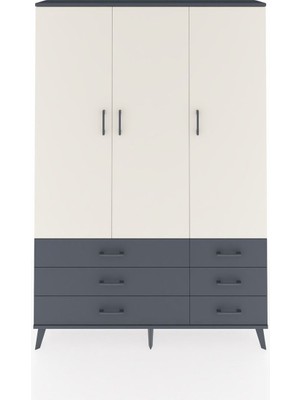 Dienni Arges Dolap 5 Raflı 6 Çekmeceli Tek Askılı 132X30X195 Antrasit-Aytaşı/antrasit