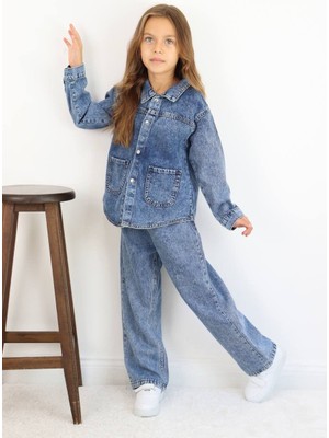 Jolly Kids Kız Çocuk Mavi Kot Ceketli Pantolonlu Jean Kışlık Takım