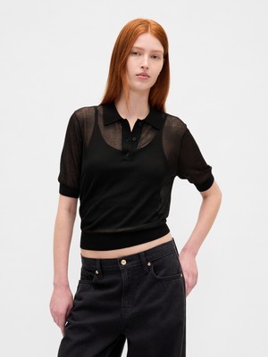 Gap Kadın Siyah Transparan Crop Polo Kazak