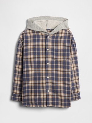 Gap Erkek Çocuk Mavi Relaxed Kapüşonlu Flannel Gömlek