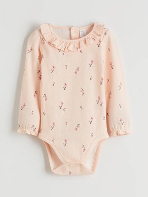 LC Waikiki Bisiklet Yaka Çiçekli Kız Bebek Çıtçıtlı Bodysuit  (W5)