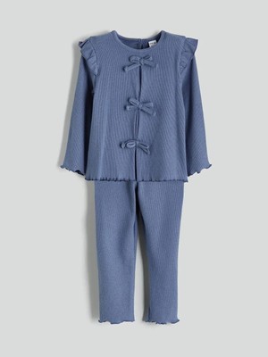 LC Waikiki Indigo Fırfırlı Kız Bebek Bluz ve Pantolon 2'li Takım  (W5)