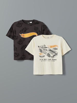 Lc Waikiki Yeni Sezon Bisiklet Yaka Hot Wheels Baskılı Erkek Çocuk Tişört