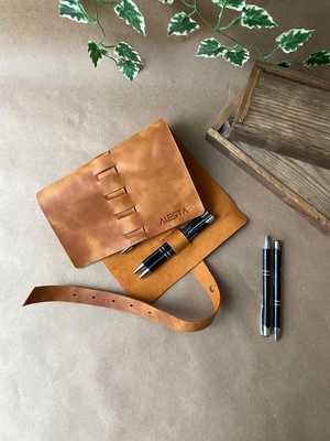 Alesta Leather Atelier (Isim Yazıyoruz) El Yapımı Hakiki Deri Rulo Kalemlik / Rulo Fırçalık