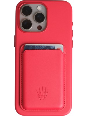Watch of Royal Xelium Iphone 15 Pro Max Kırmızı Kılıf Magsafe Özellikli Deri Kılıf+Kartlık