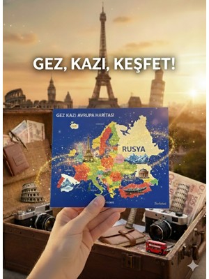 Gez Kazı Avrupa Haritası - 22X18 cm (Magnet) Kazınabilir Harita