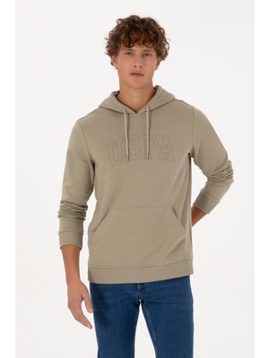 U.S. Polo Assn. Erkek Regular Fit Kapüşonlu Açık Haki Basic Sweatshirt 50315663-VR183