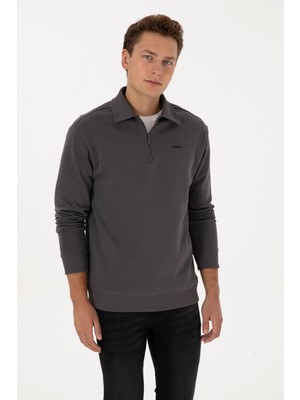 U.S. Polo Assn. Erkek Regular Fit Yarım Fermuarlı Şardonlu Antrasit Basic Sweatshirt 50313783-VR006