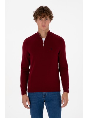 U.S. Polo Assn. Erkek Slim Fit Yarım Fermuarlı Bordo Basic Kazak 50313695-VR014