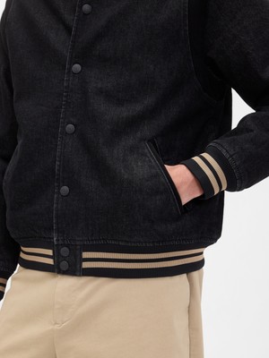 Gap Erkek Siyah Oversized Varsity Denim Ceket