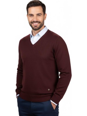 Çizgi Triko Erkek V Yaka Triko Kazak Çelik Örgü Klasik Kalıp 4241D BGL-ST04849