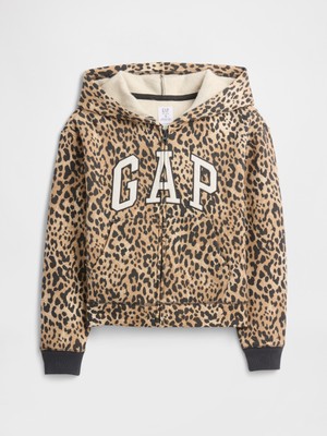 Gap Kız Çocuk Kahverengi Relaxed Gap Logo Fermuarlı Kapüşonlu Sweatshirt