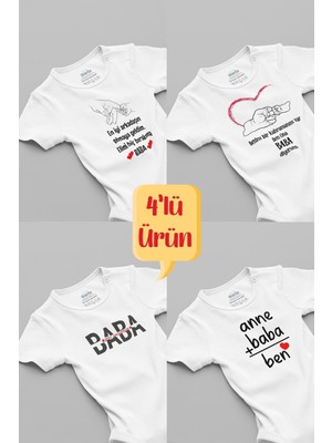 Overoz Organik %100 Pamuk 4'lü Babaya Özel Bebek Body Badi Çıtçıtlı Zıbın Dörtlü 5000-5175-5176-5638