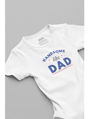 Overoz Organik %100 Pamuk Handsome Like Dad Baba Bebek Body Beyaz Badi Çıtçıtlı Zıbın 5838