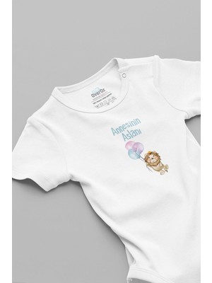 Overoz Organik %100 Pamuk Annesinin Aslanı Baskılı Bebek Body Çıtçıtlı Badi Zıbın Tulum 5883