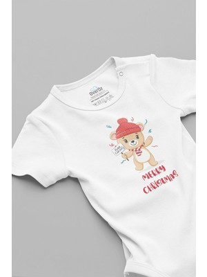 Overoz Organik %100 Pamuk Merry Christmas Yılbaşı Baskılı Çıtçıtlı Bebek Body Badi Zıbın Tulum 5685