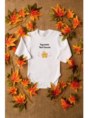 Overoz Unisex Uzun Kollu Çıtçıtlı Bebek Body Badi Zıbın Teyzesinin Favorisi Yazılı 5618