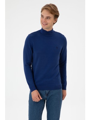 U.S. Polo Assn. Erkek Slim Fit Boğazlı İndigo Basic Kazak 50313712-VR028